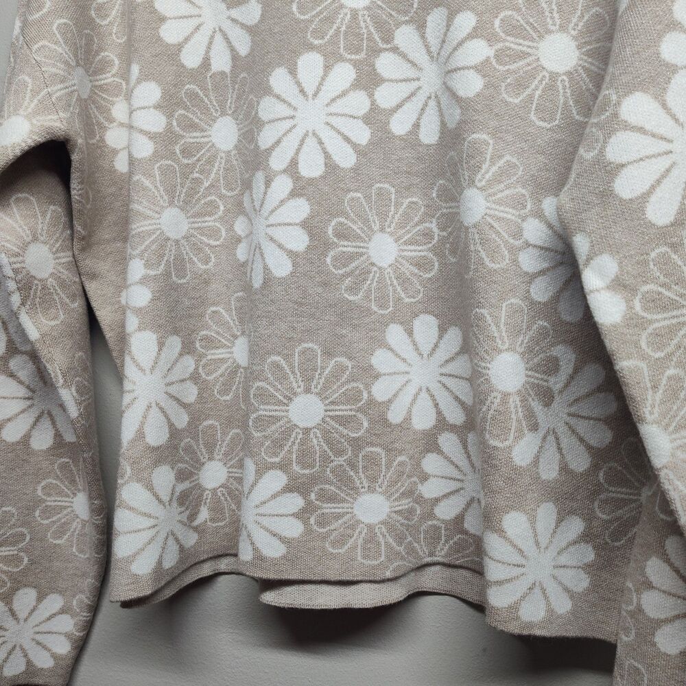Rachel Zoe Sweater Women L Tan White Floral Retro Hippie Spring Casual Feminine - Picture 4 of 8